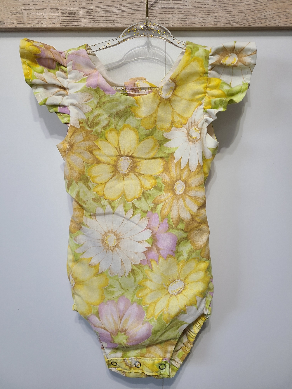 Girls Yellow Floral Flutter-Sleeve One-Piece (Trixie Leotard)